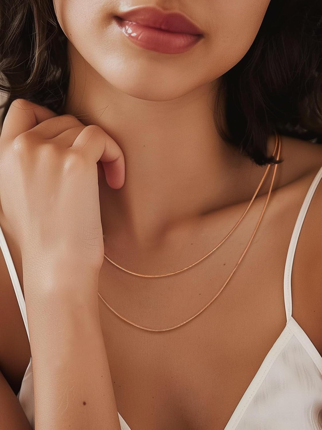 Detalle de FOCALOOK Collier Chaîne Serpent Femme Fine 1,2 mm – Acier Inoxydable, 60 cm + 5 cm d’extension, options Argent/Or/Noir/Or Rose