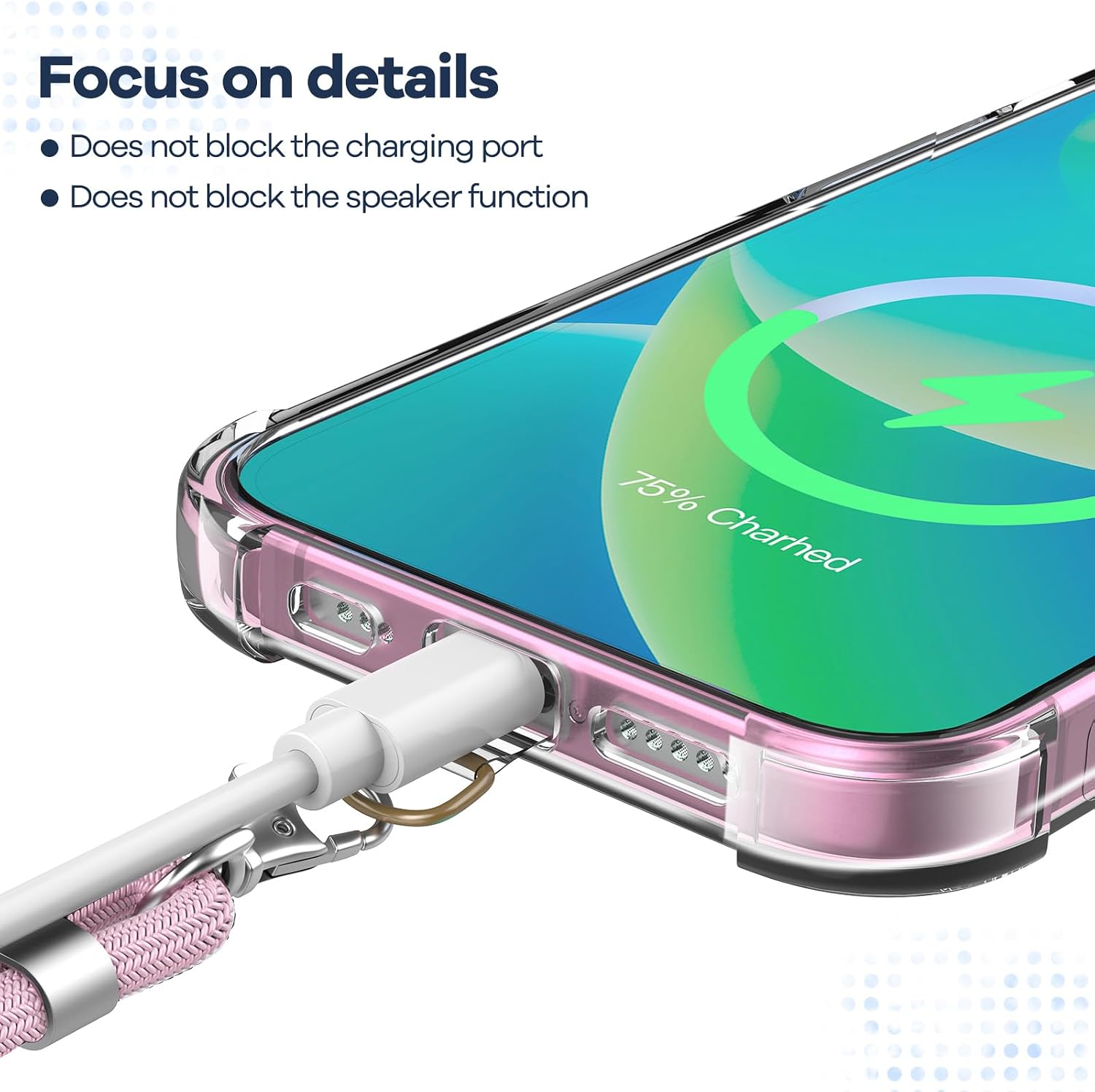 Thumbnail 4 de caslord Mobile Phone Lanyard: Transparent TPU Patch, Rose Gold + Clear