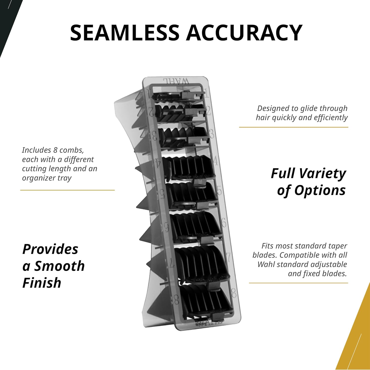 Detalle de WAHL Nylon Attachment Combs (#1–8) pour tondeuses Multi Cut – ensemble de guides