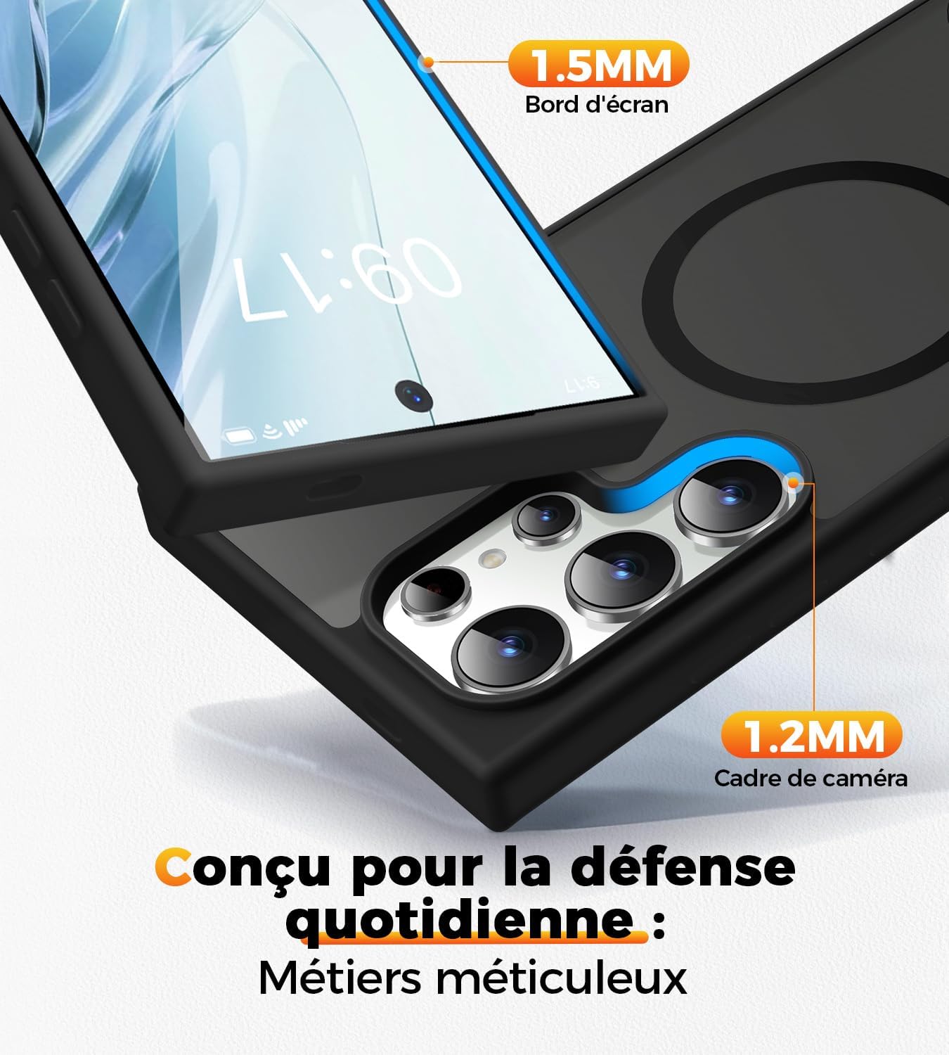 Detalle de New-One Coque Galaxy S25 Ultra avec Support 360° Invisible – Magnétique, MagSafe Compatible et Militaire