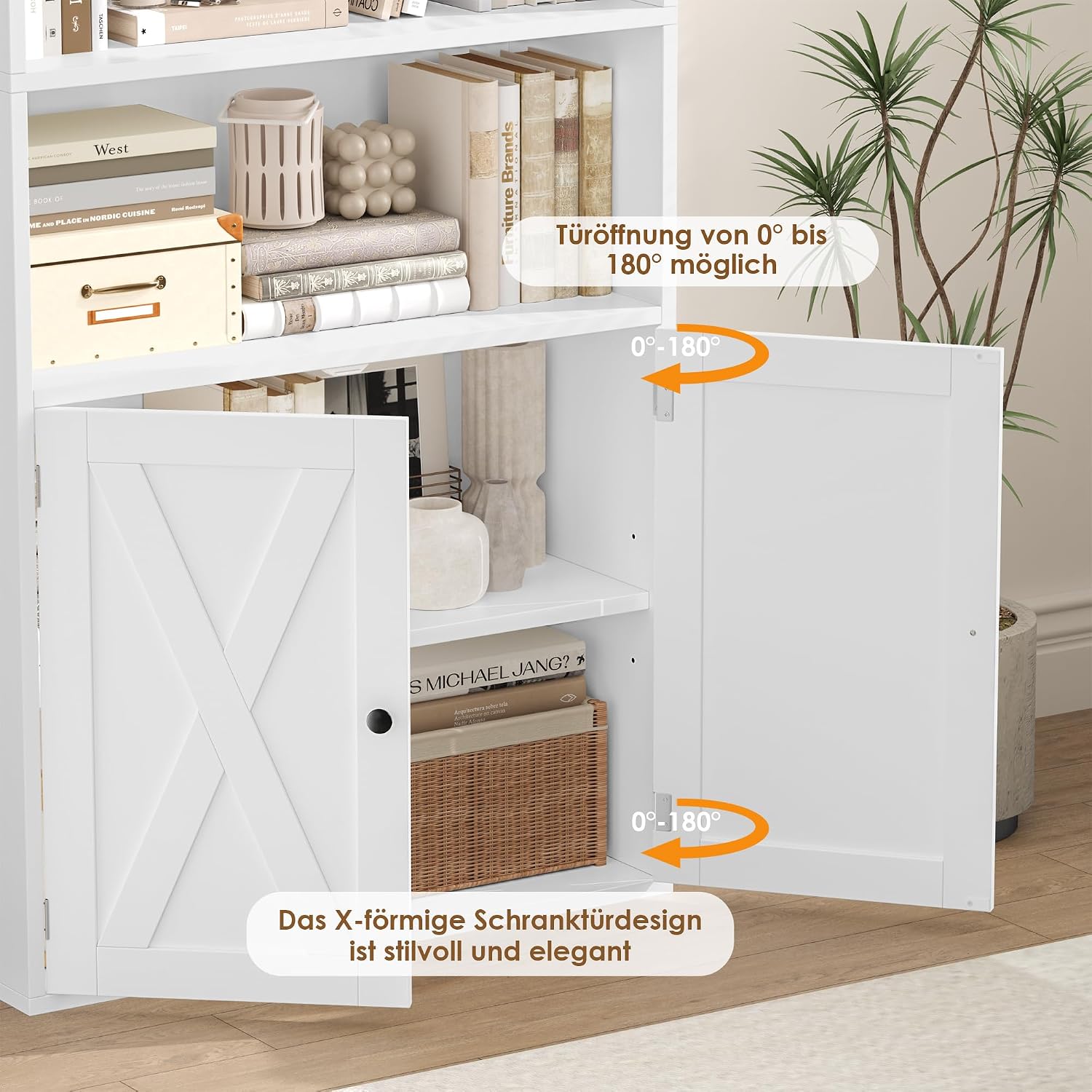 Detalle de FirFurd P573 209 cm Bookcase with 2 Doors, 7 Levels, White