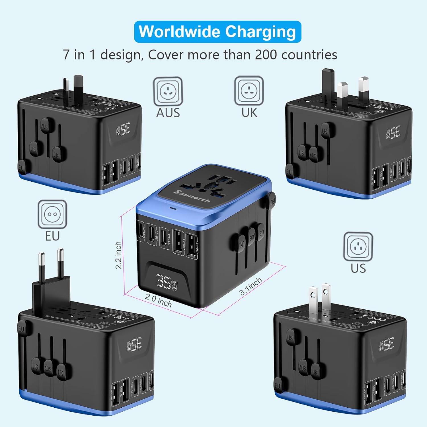 Detalle de SAUNORCH Universal Travel Adapter PD 35W