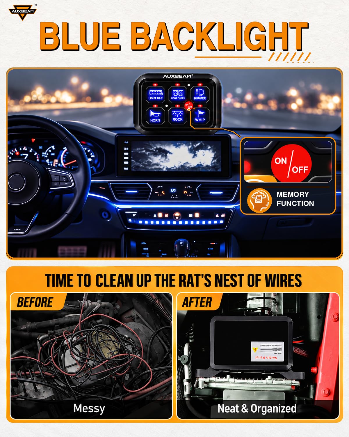 Detalle 2 de Auxbeam BC60 6-gang switch panel for vehicle