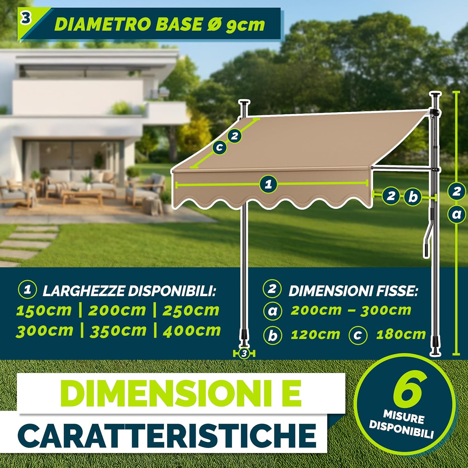 Thumbnail 5 de Tillvex Tenda da Sole a Bracci con Manovella 150 cm – Protezione per Balcone, Taupe, Altezza Regolabile