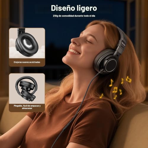 Detalle de New Bee: Auriculares de estudio over-ear con drivers de 50 mm y conectividad Pro-Gear