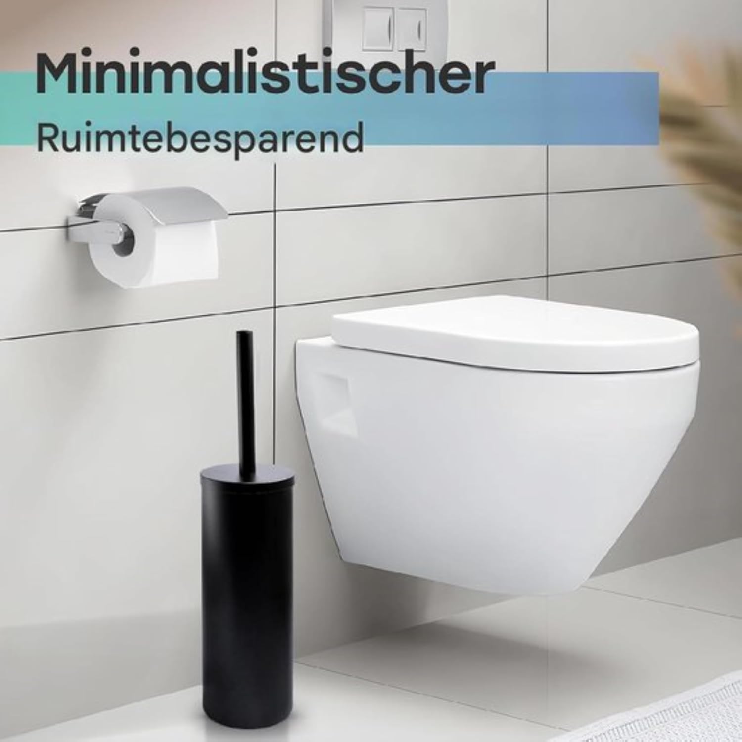 Detalle de DITI toiletborstel met houder en 2 borstelkoppen, RVS en zwart silicone