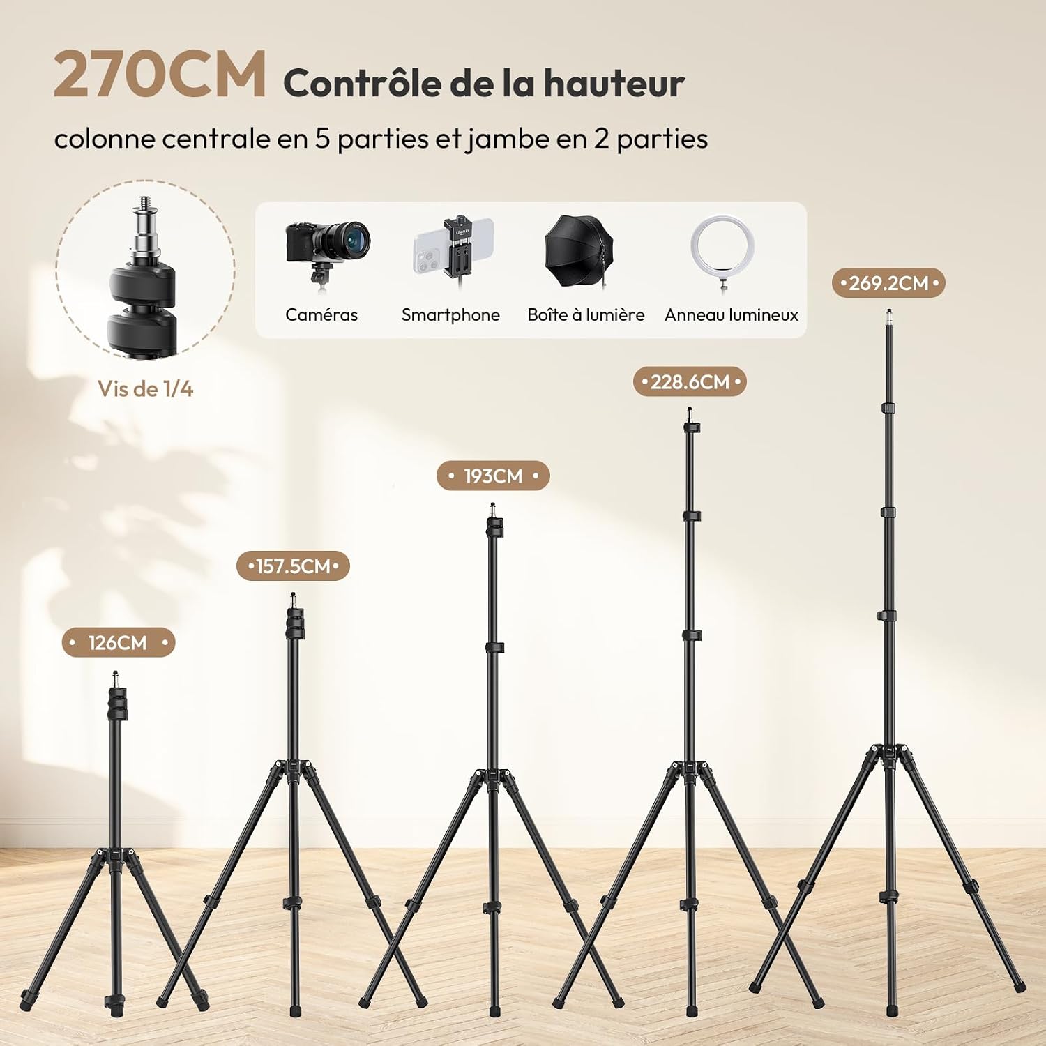 Detalle 2 de Trépied de lampe 270cm en aluminium