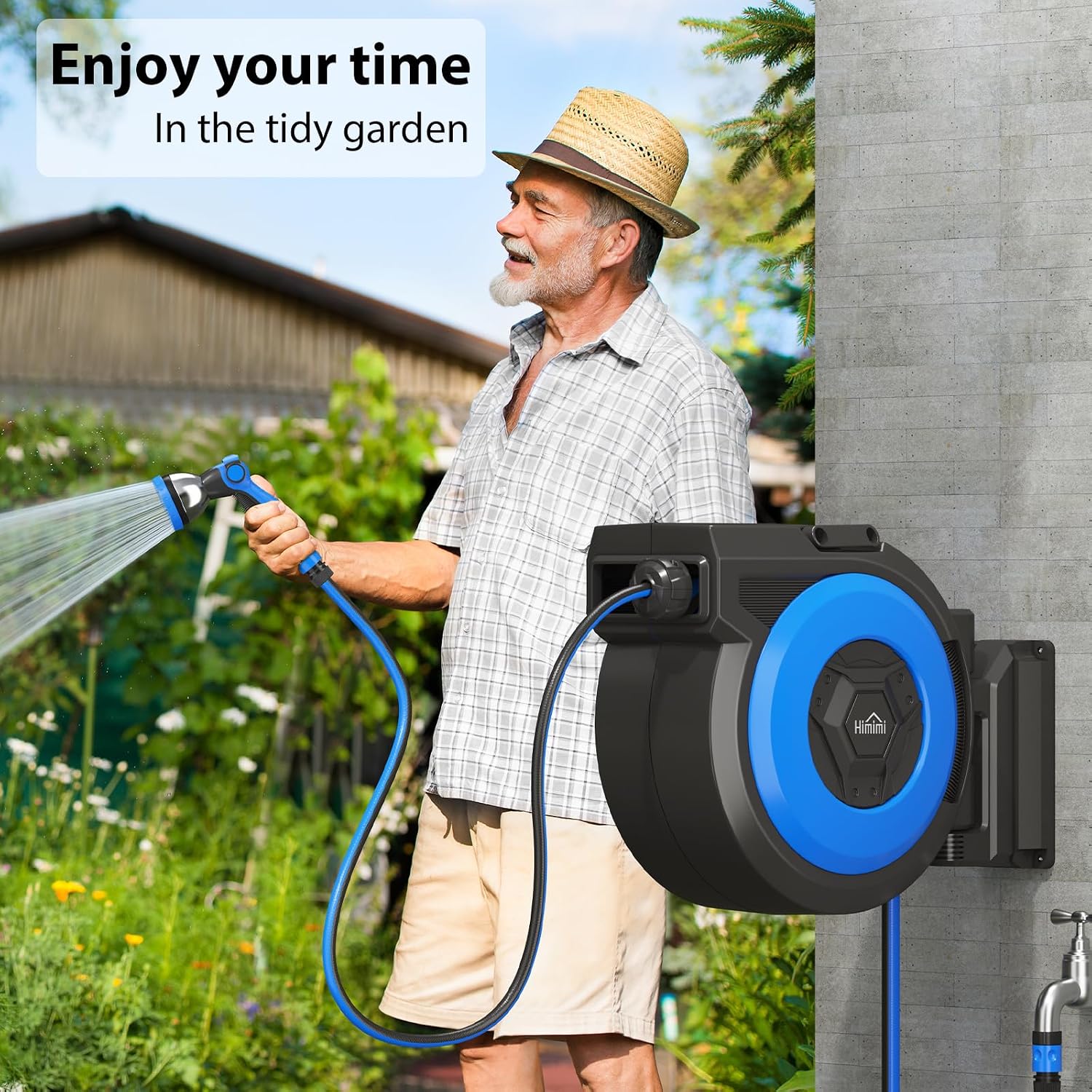 Thumbnail 1 de Himimi Avvolgitubo da giardino da parete 30 m + 2 m, riavvolgimento automatico e pistola 10-in-1