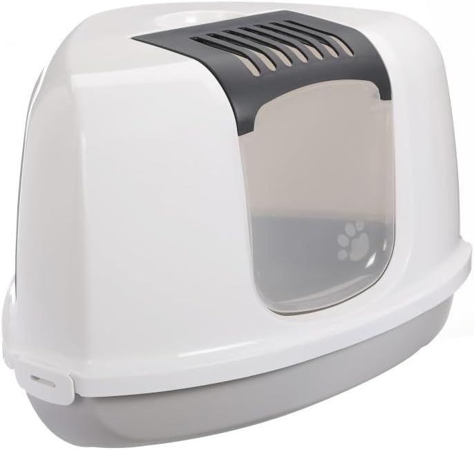 Detalle de Mon ami Luki Maison de toilette confort en angle pour petits espaces avec filtration et trappe – Écru, chat