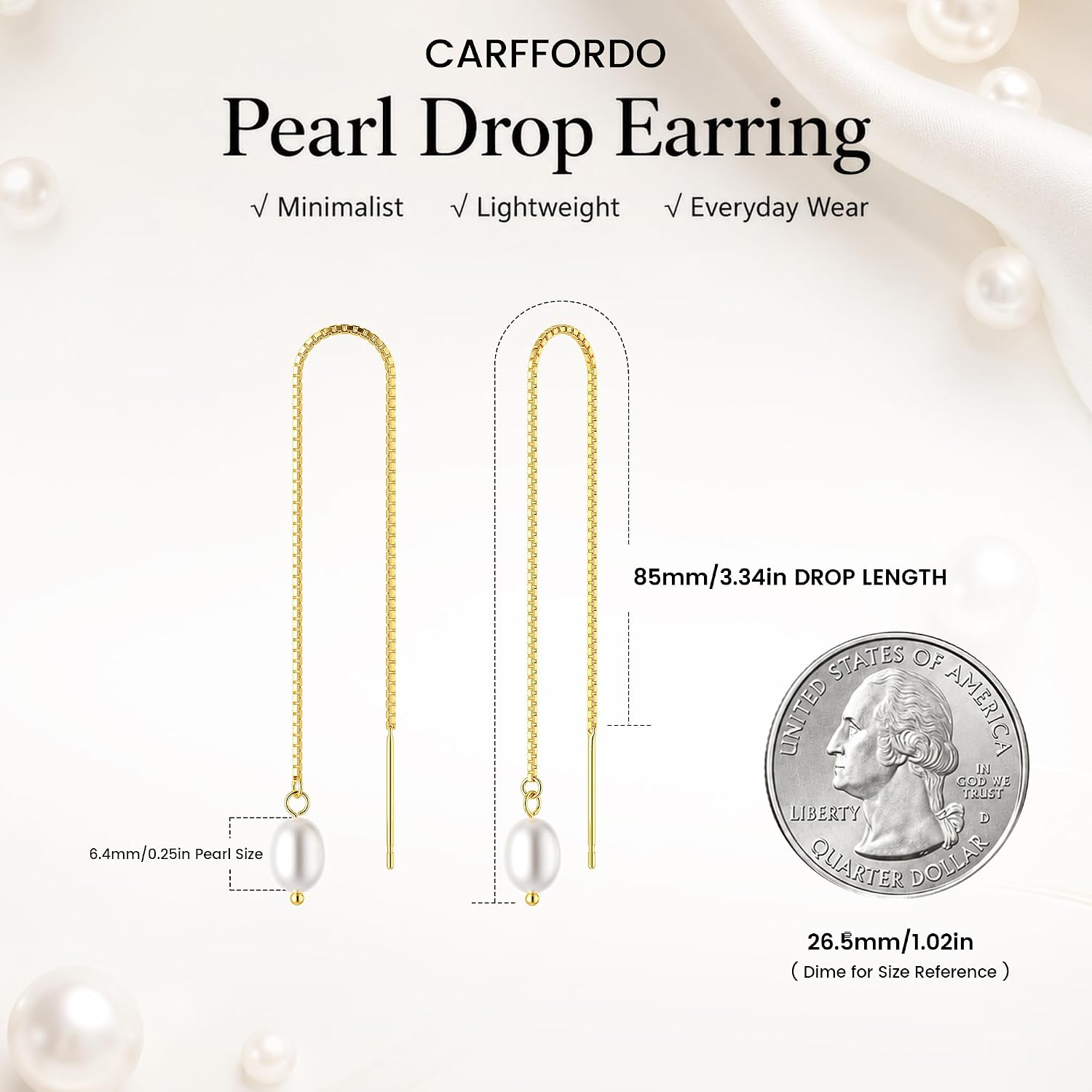 Detalle 1 de Carffordo Pearl Drop Earrings 14K Gold Plated