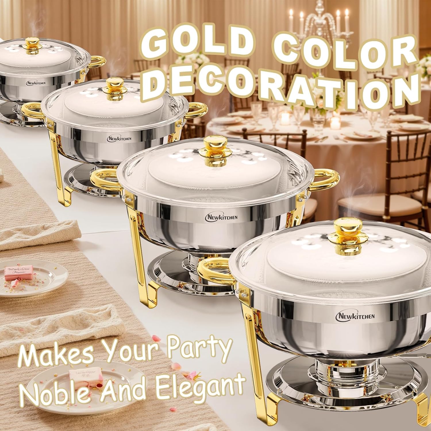 Thumbnail 5 de NewKitchen 6QT Round Chafing Dishes 4-Pack