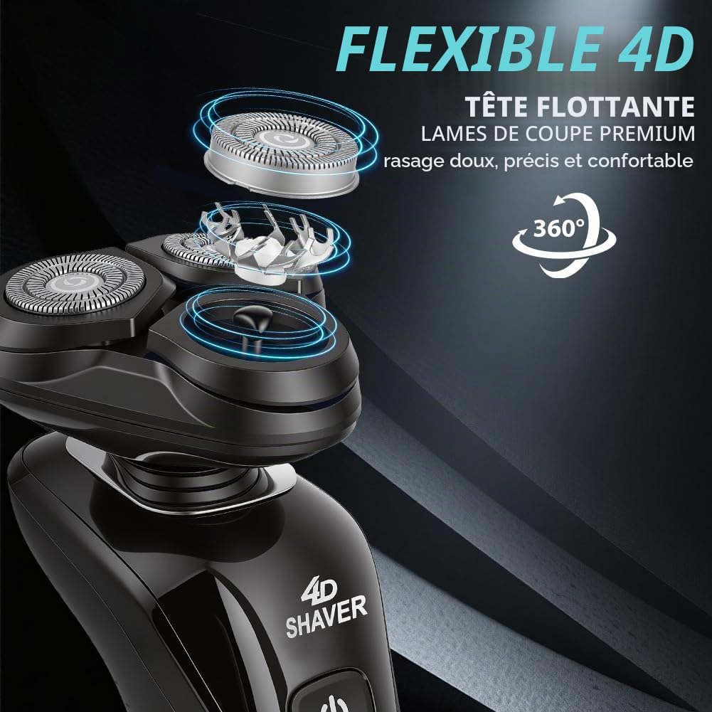 Thumbnail 2 de Aolso Rasoir Électrique 3 en 1 pour homme – Wet & Dry, 4D Floating, LED, IPX6, USB-C
