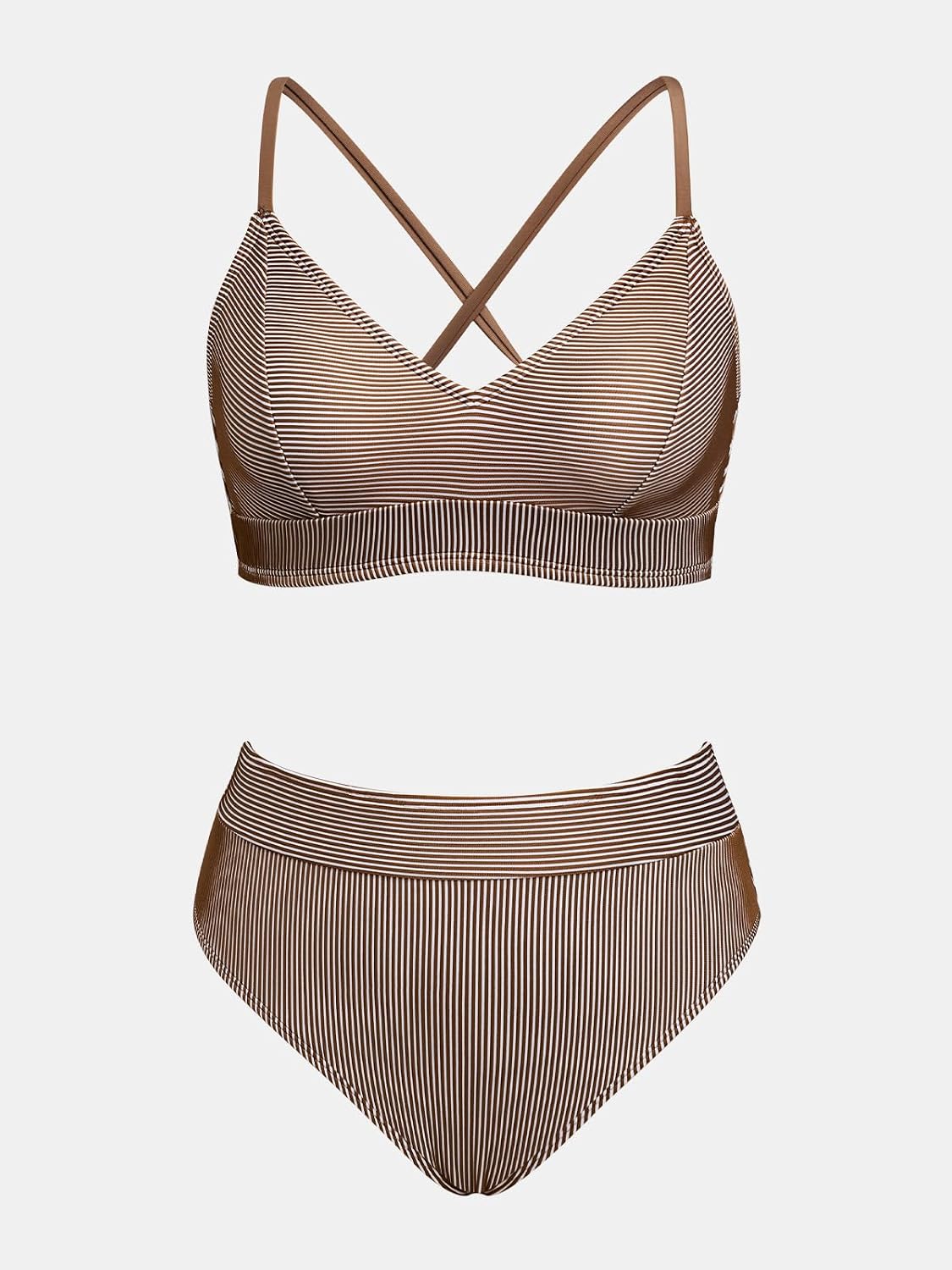 Detalle de CUPSHE Bikini da donna a righe a vita alta con scollo a V e cravatta posteriore