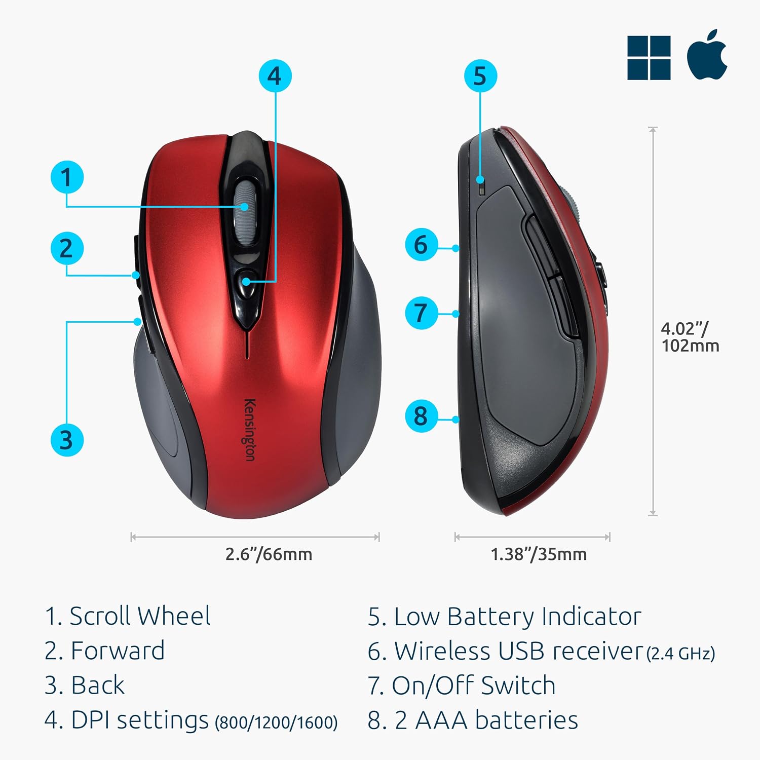Thumbnail 1 de Kensington K72422WW Mouse Pro Fit wireless: ergonomico, medio formato e affidabile per office