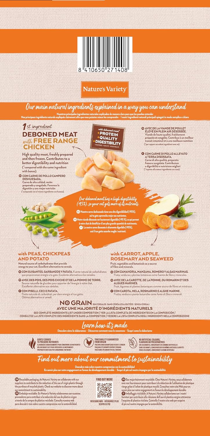 Detalle de Nature's Variety No Grain Kitten, pienso para gatos con pollo, formato de 7 kg