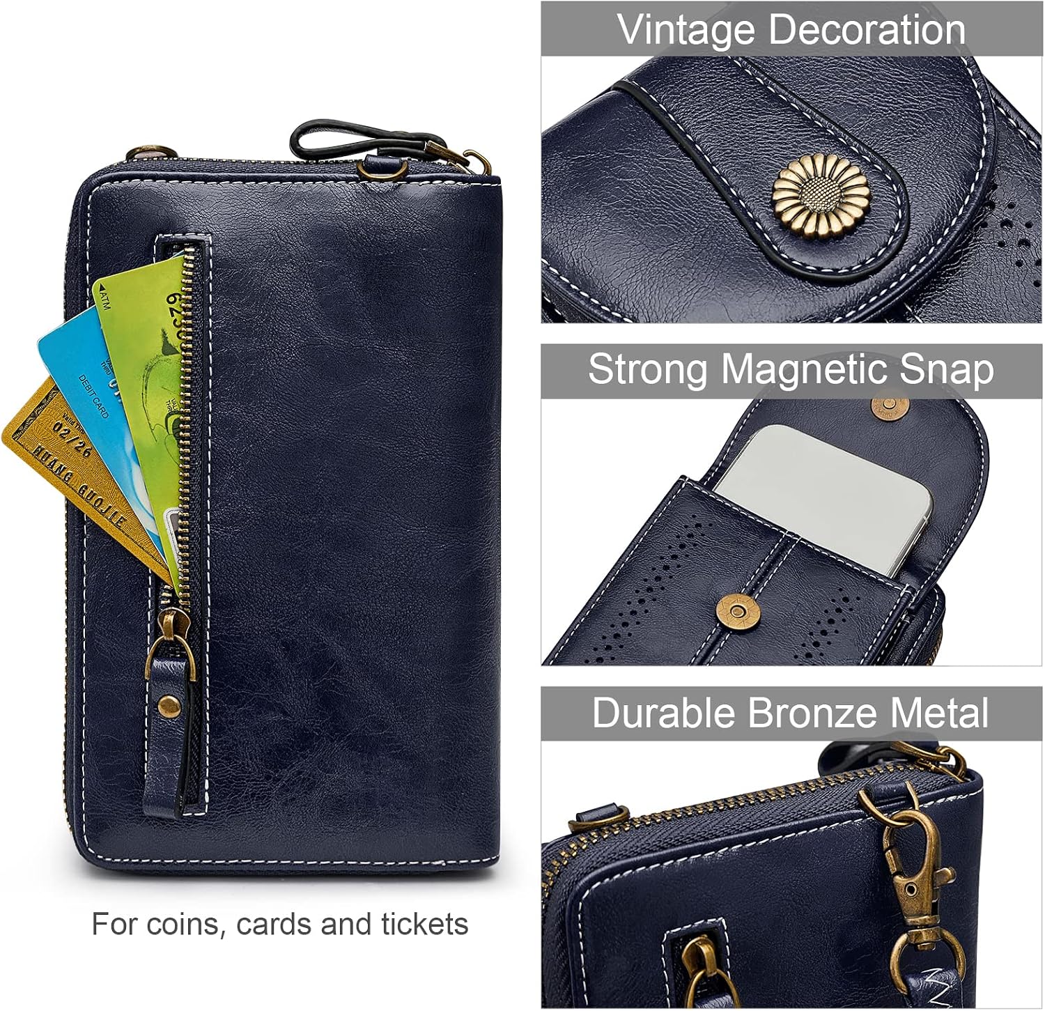 Detalle de S-ZONE RFID Blocking 6.7 Inch Phone Purse – small crossbody wallet bag with card slots