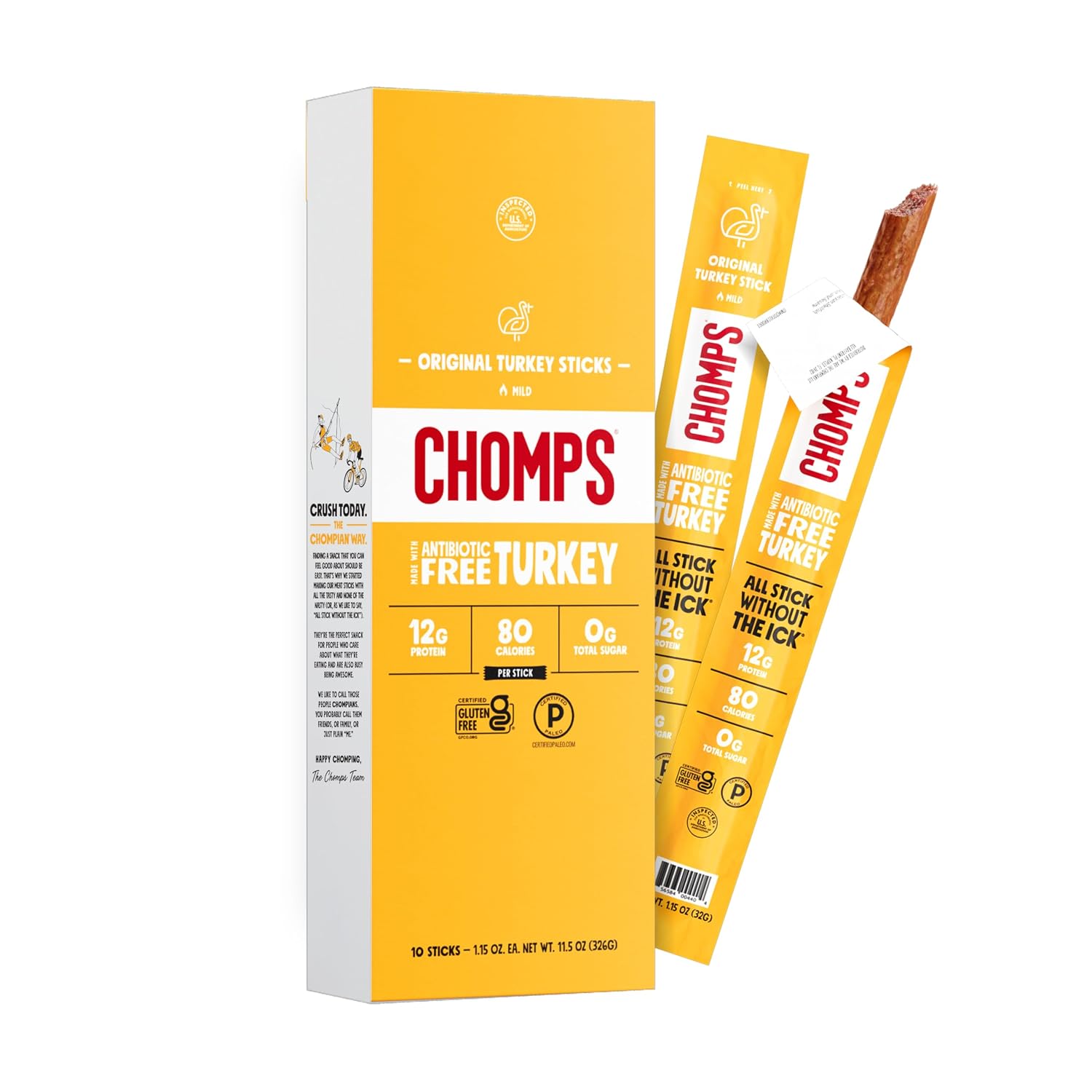 Detalle de Chomps Original Turkey Protein Snack Sticks, 12g Protein, Zero Sugar