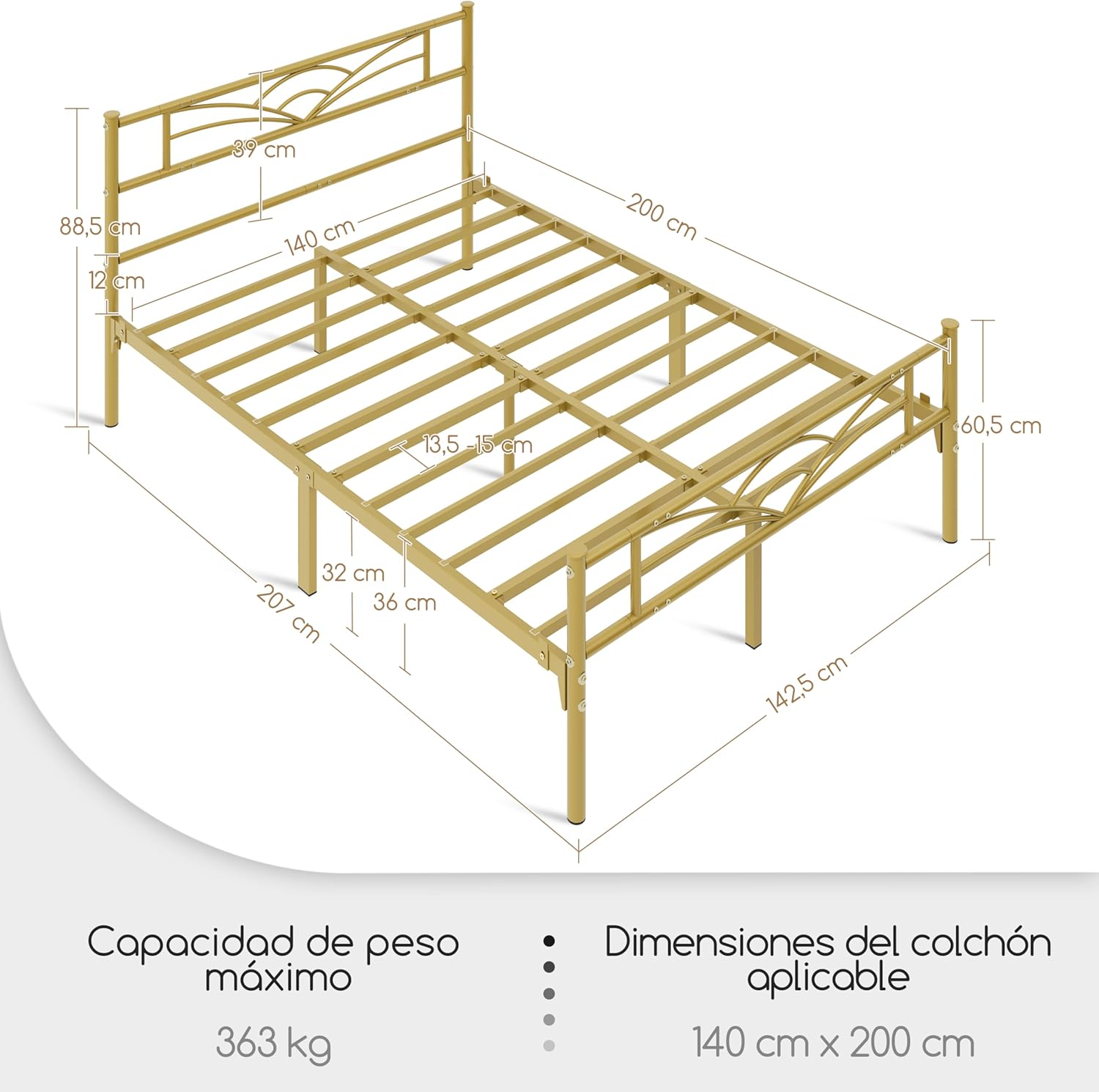 Detalle 2 de Yaheetech Cama Doble con Marco de Metal y Espacio Bajo