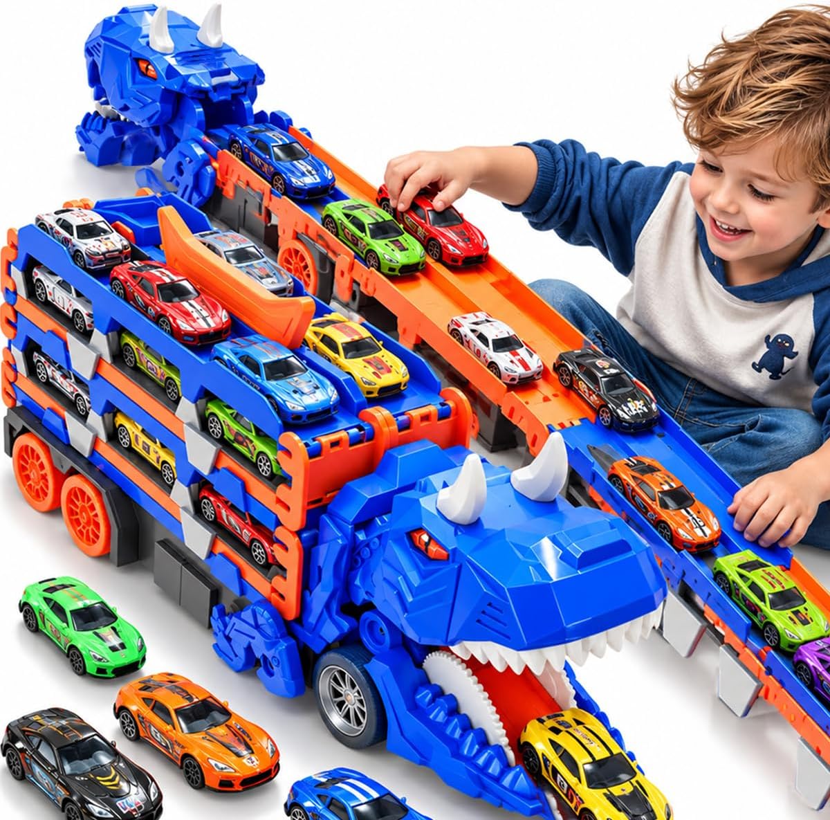 Detalle de TocsQron YM333-1 Dinosaur Race Track Toy with 12 Cars and 150cm Dual Track