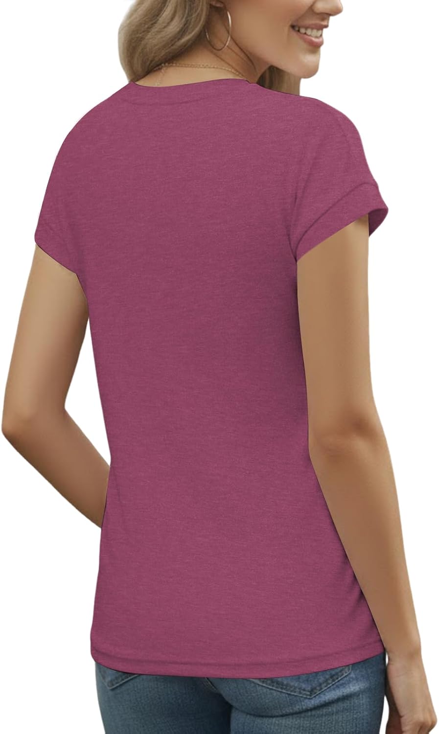 Detalle de Cuptacc Damen Sommer-TShirt mit Rundhalsausschnitt – elegantes Basic-Top für Alltag und Büro