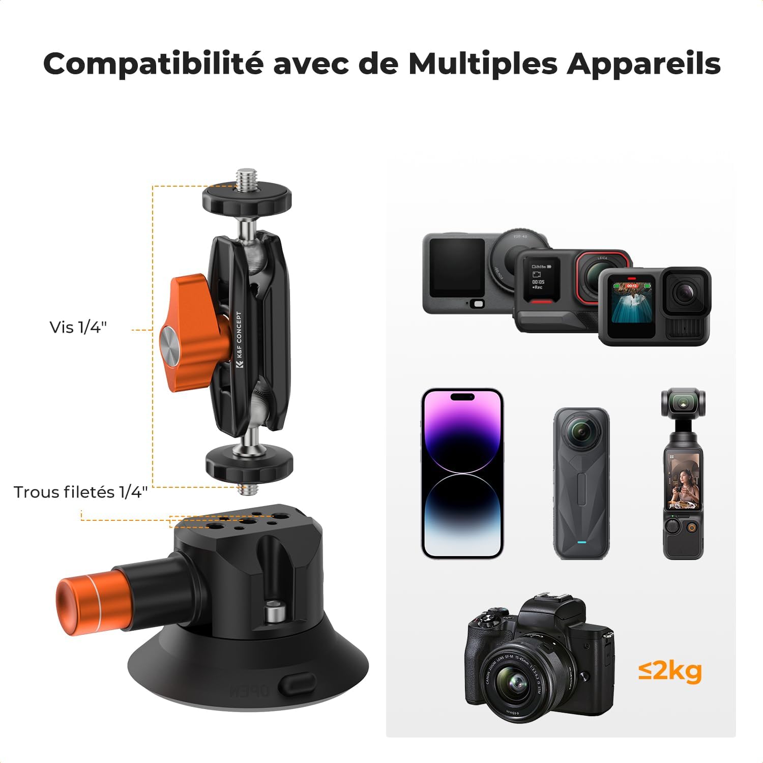Thumbnail 5 de K&F CONCEPT Bras magnétique 2 ventouses 3