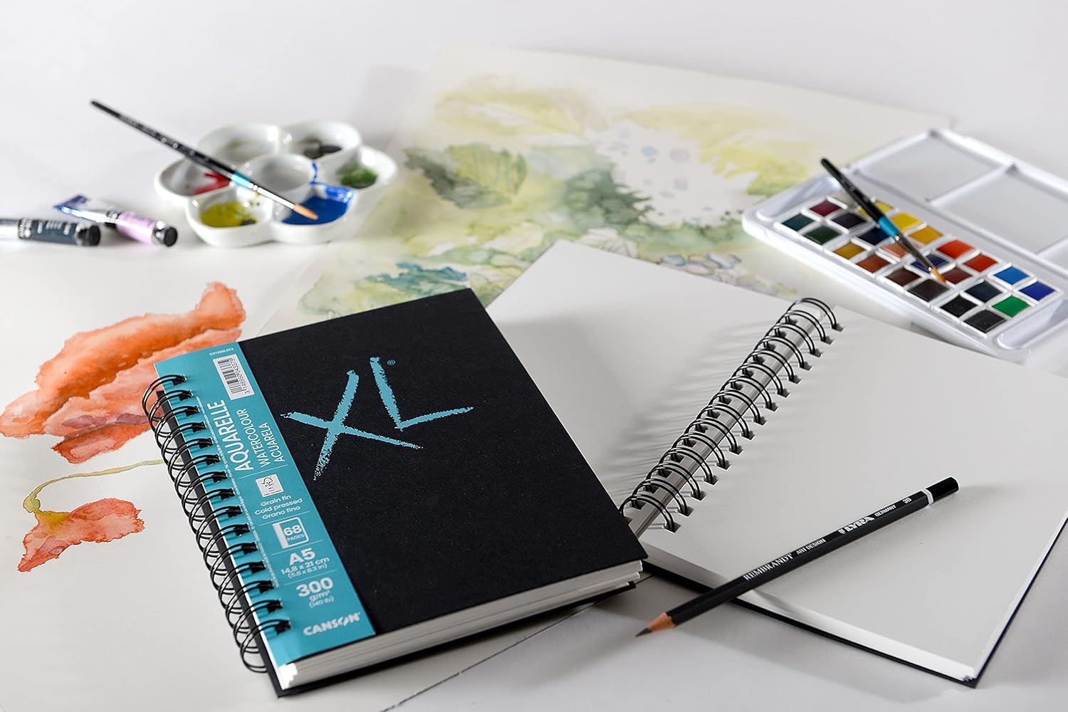 Detalle de Canson XL Aquarelle Book spiralato lato lungo A5, 34 fogli 300 g/m², grana fine, copertina rigida
