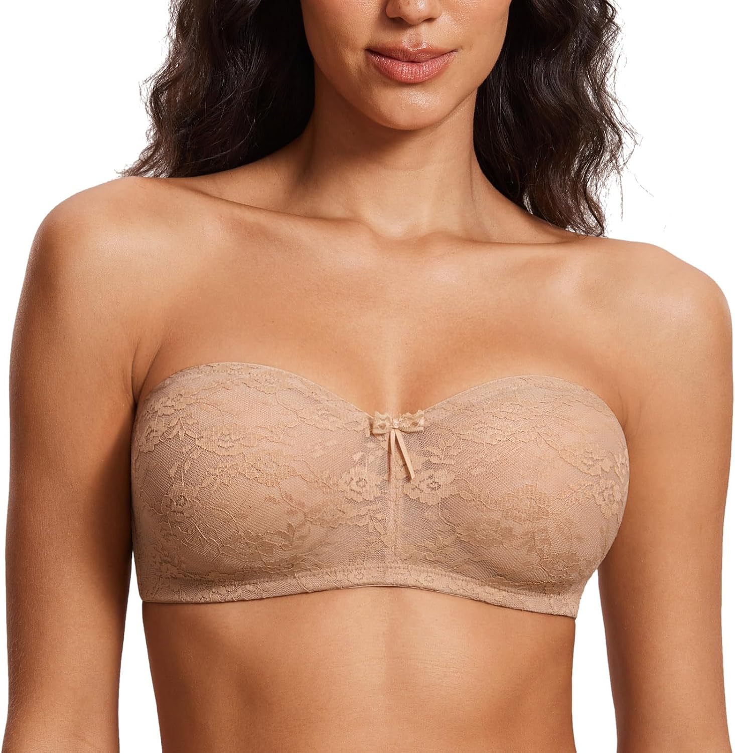 Detalle de DOBREVA Women's Strapless Lace Bras Unlined See-Through with Multiway Straps