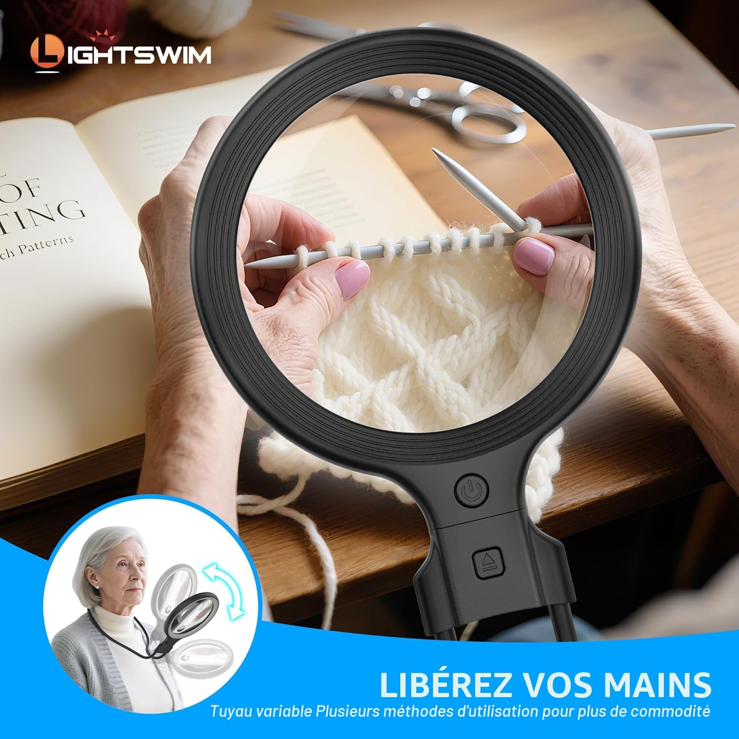 Thumbnail 3 de Loupe de cou avec lumière – 138 mm, 5x, avec 2 mini loupes x10 et étui | LED 30