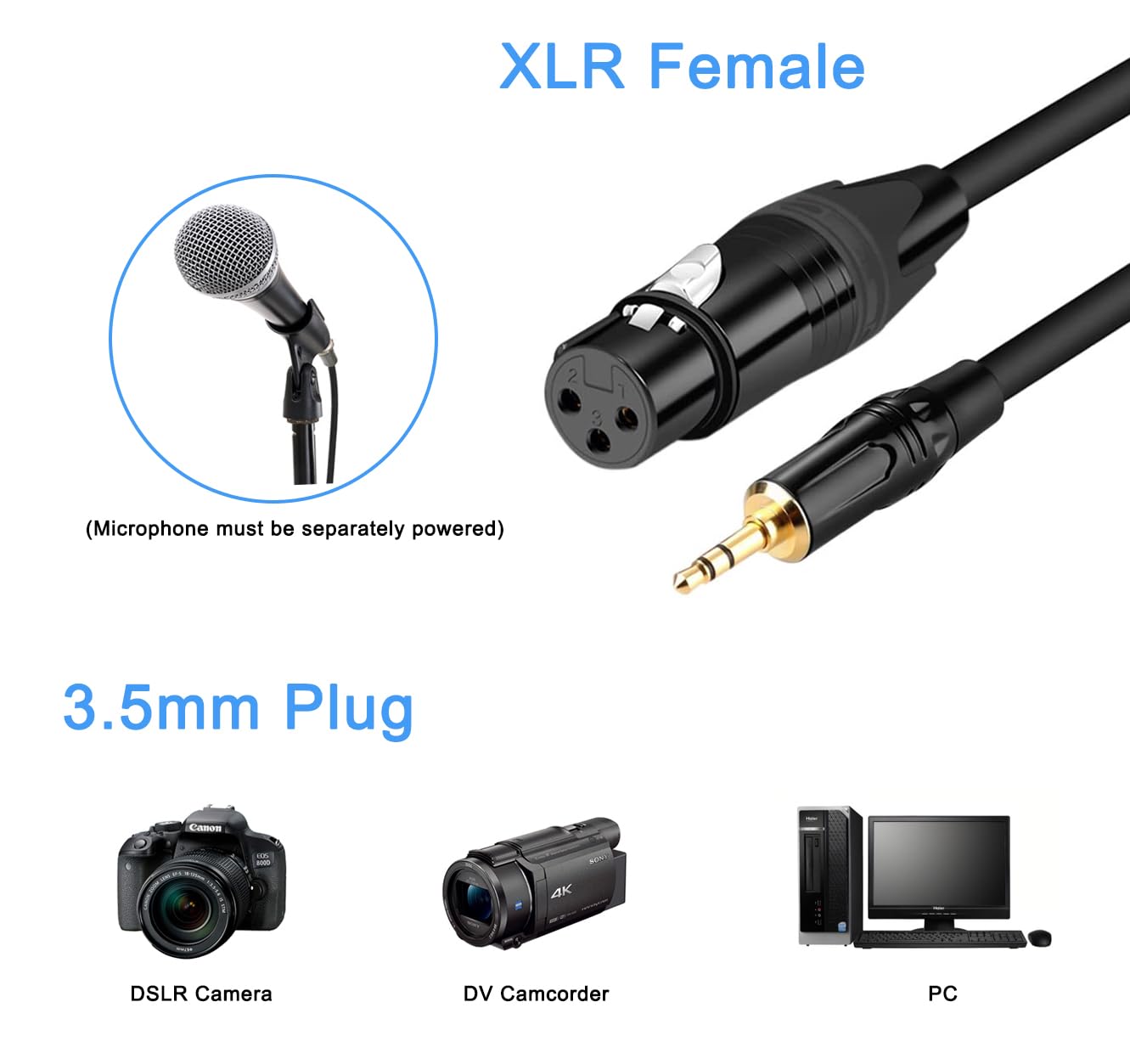 Detalle de Seefeful XLR-to-3.5mm microphone cable, 10 ft