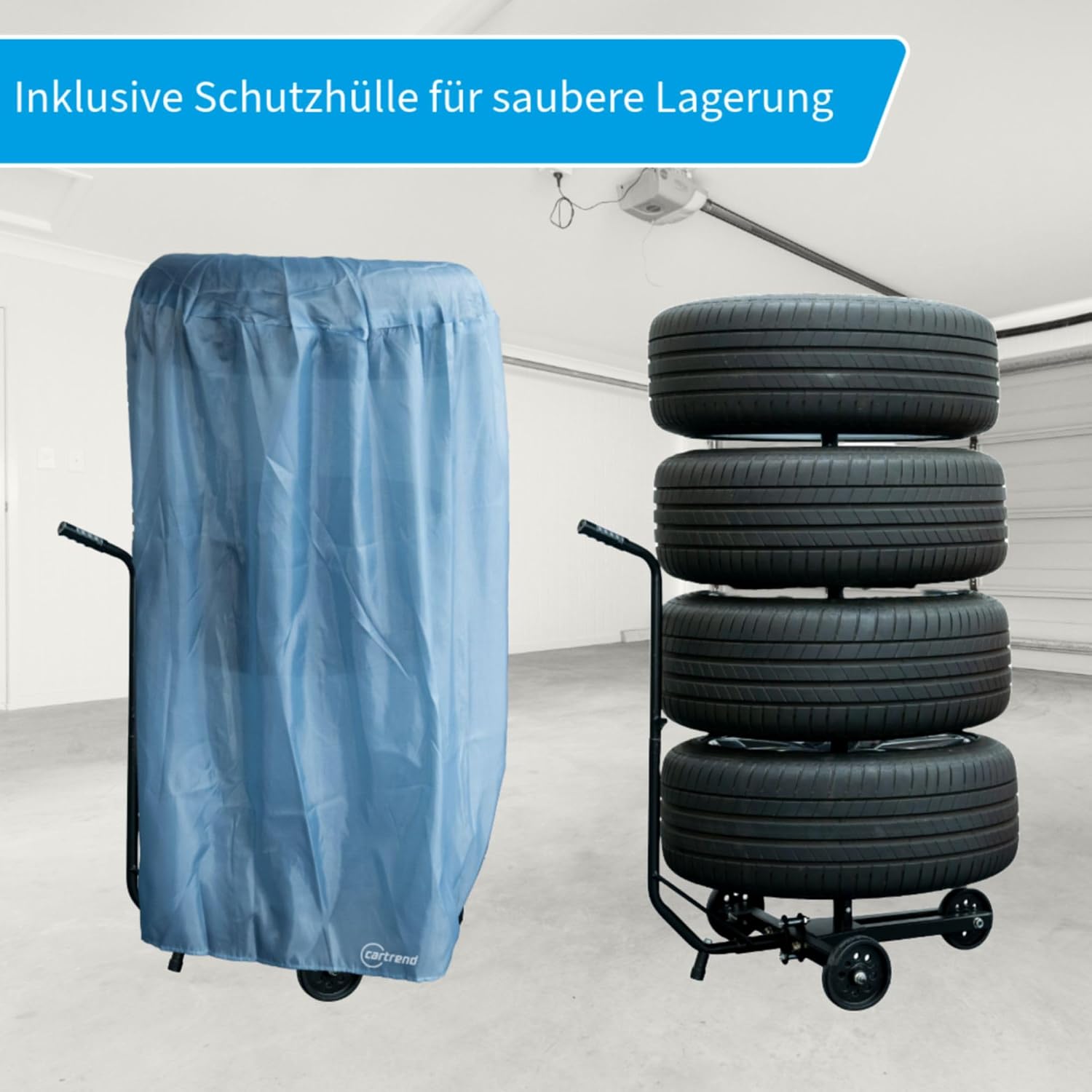 Thumbnail 6 de cartrend Felgenbaumwagen – fahrbar mit Reifenschutzhülle, geeignet für Felgen bis 255 mm Breite