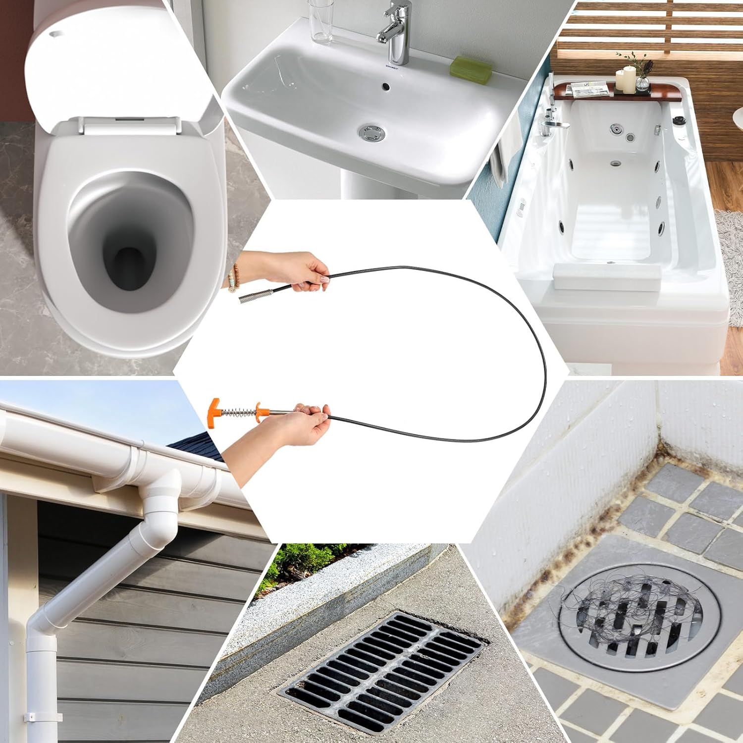 Thumbnail 6 de Drain Snake Hair Drain Clog Remover Tool Set (flexible grabber claw, sink cleaner + spring snake)