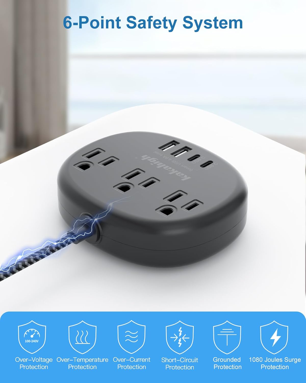 Thumbnail 6 de kakahigh 771 5-Foot Extension Cord with 3 AC Outlets and 4 USB Ports
