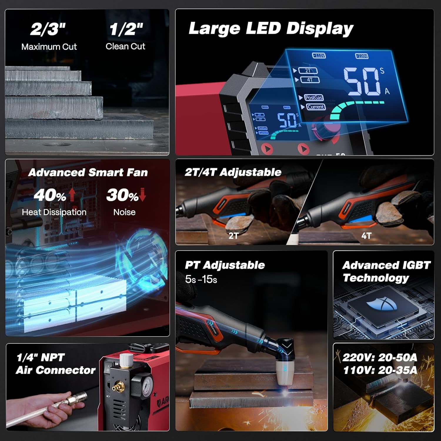 Thumbnail 1 de ARCCAPTAIN 50A Plasma Cutter, 110V/220V, 2/3-Inch Max Cut, LED Display