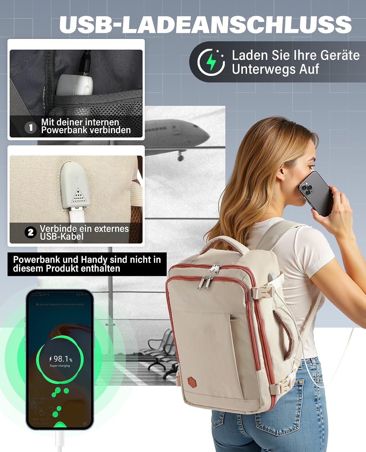 Thumbnail 6 de VANKEV Rucksack 30 L Handgepäck für Easyjet