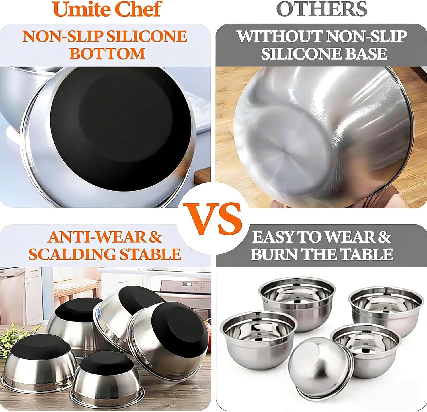 Detalle 2 de Umite Chef Thickened 26-Piece Stainless Steel Mixing Bowls Set with Airtight Lids & 3 Grater Attachments