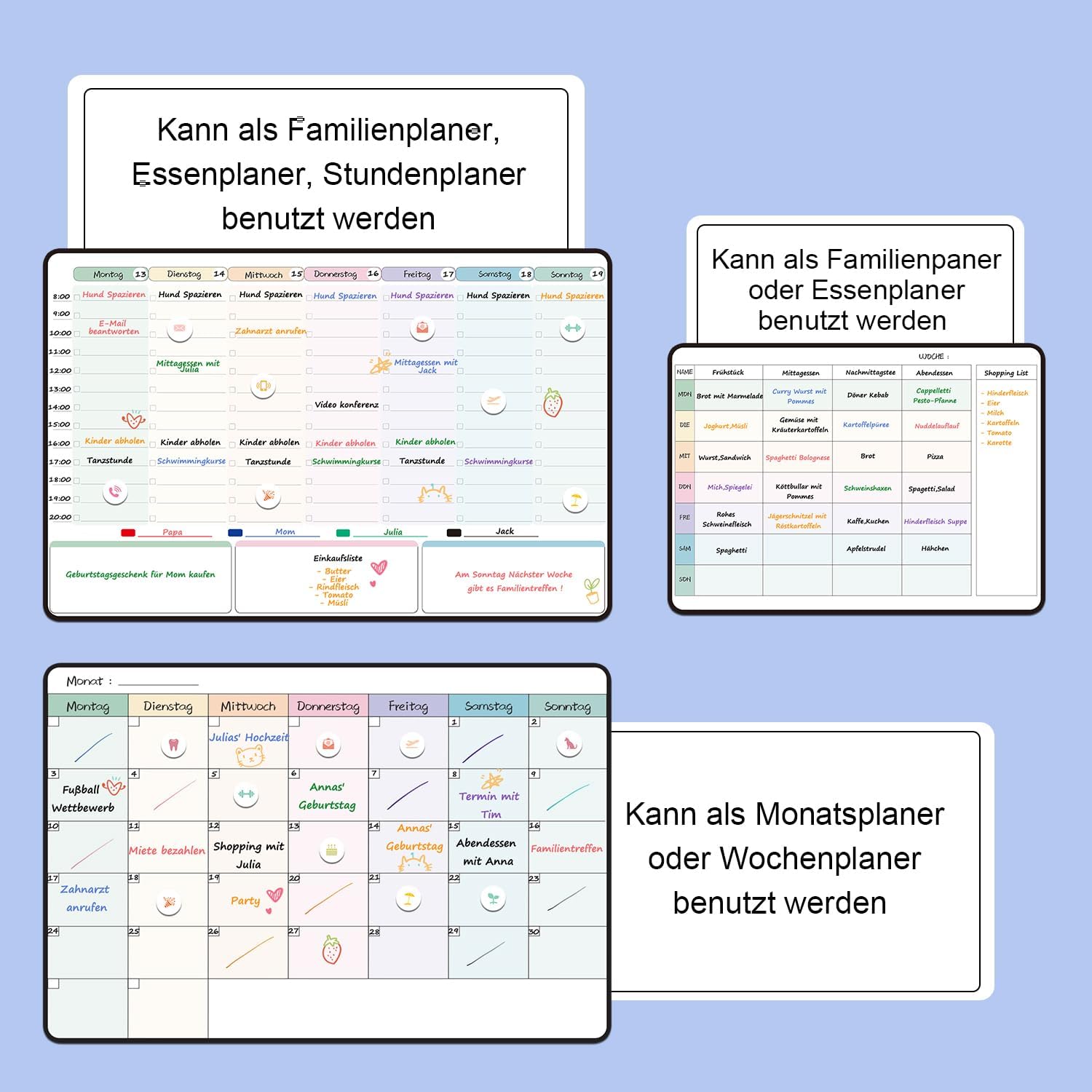 Detalle de MCCORL Magnetisch Wochenplaner + Monatsplaner + Familienplaner – 3er-Set für Kühlschrank & Whiteboard