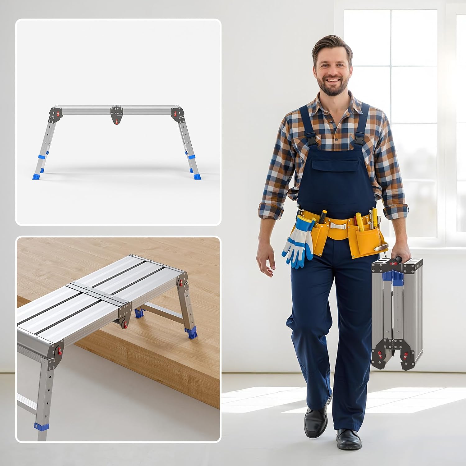 Detalle de Loyoda LSS003 Folding Aluminum Work Platform, Adjustable Height