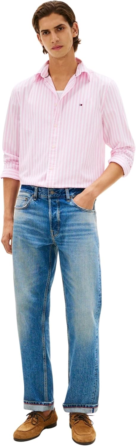 Detalle de Tommy Hilfiger Men's Flex Poplin Classic STP RF Shirt Mw0mw37549 Long-Sleeve