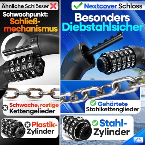 Detalle 2 de Nextcover Fahrrad-Kettenschloss mit Zahlencode, 90 cm