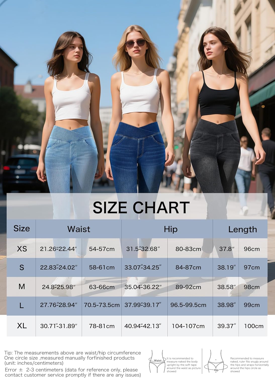 Thumbnail 5 de LaiEr Women V Crossover Skinny Jeans High Waist Tummy Control – Casual Faux Denim Print Leggings with Side Pockets