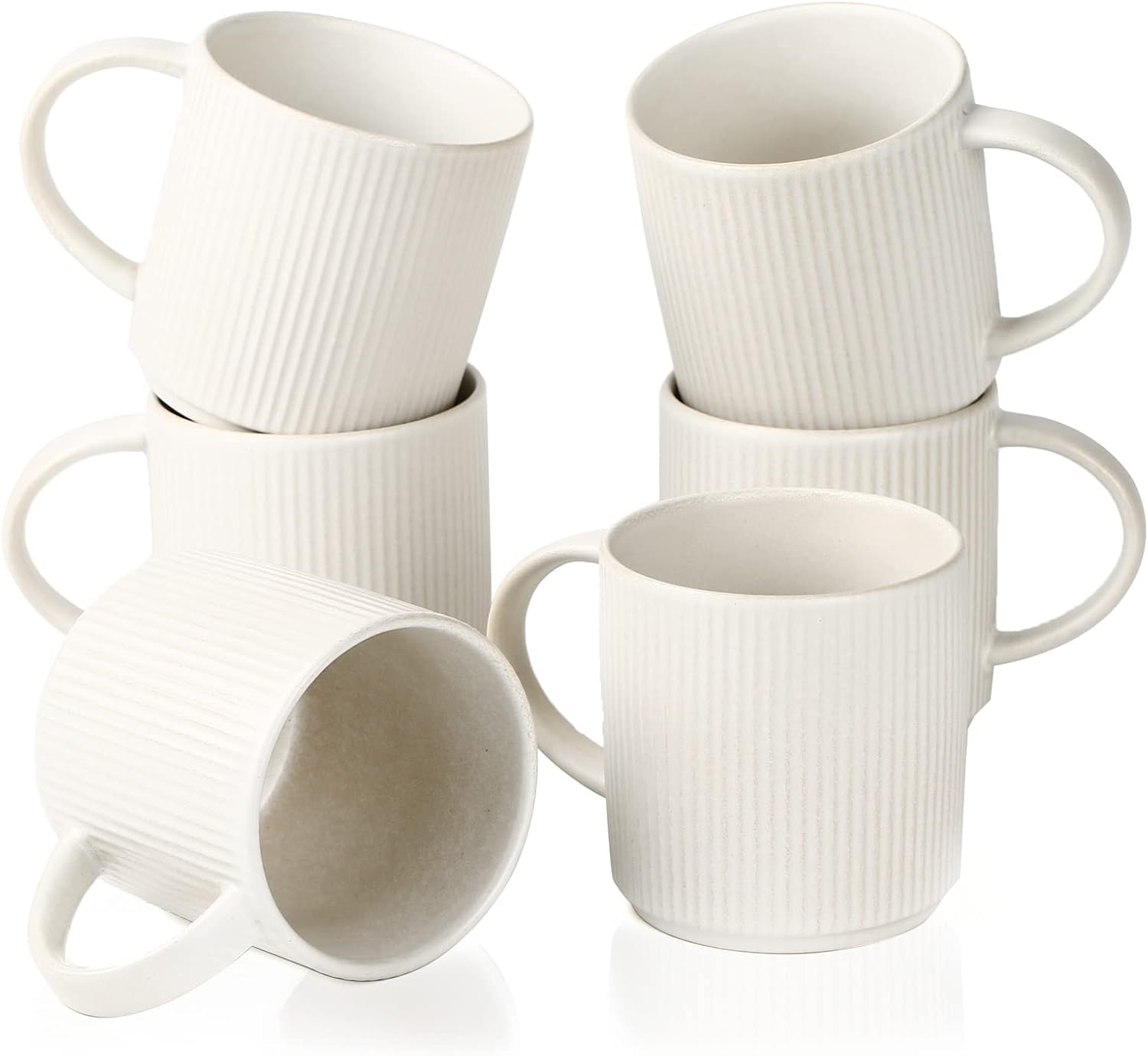 Imagen de Famiware Coffee Mug Set for 6 - 12 oz Stoneware Mugs with Handle (Matte White) en OfertitasTOP