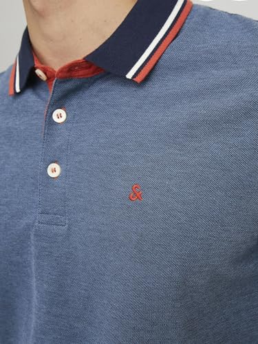 Detalle de JACK & JONES Jjepaulos Polo SS Noos Homme – Polo en Denim Bleu, taille M