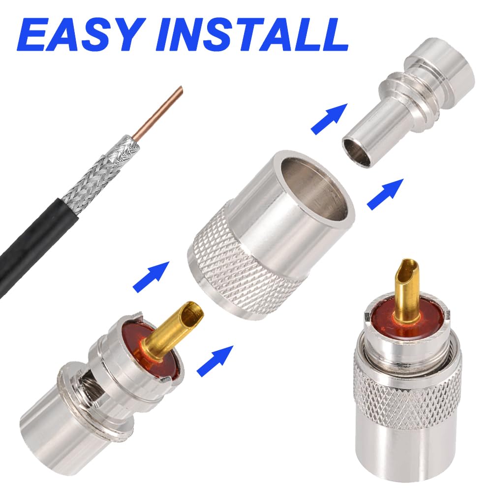 Thumbnail 5 de Xiatiaosann PL-259 UHF Connectors Pack (6) for Coaxial Cables – 50Ω, Gold Contacts, Teflon Insulator
