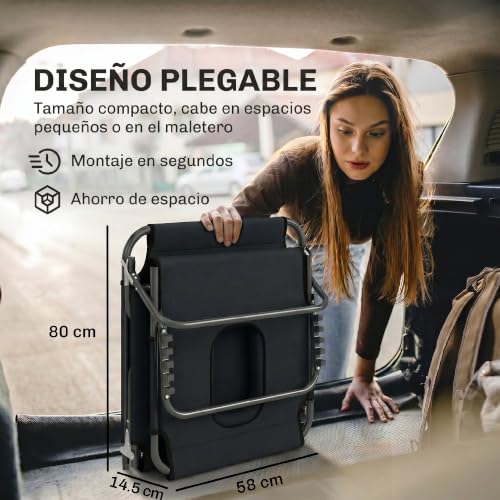 Detalle de Outsunny Tumbona Plegable con Respaldo Regulable en 4 Posiciones y Orificio de Lectura – 190x56x28 cm, color Negro