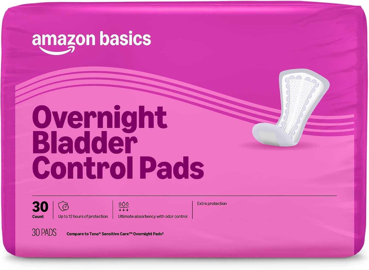 Detalle de Amazon Basics Incontinence Pads for Women — Overnight, Postpartum, Unscented, 30 Count