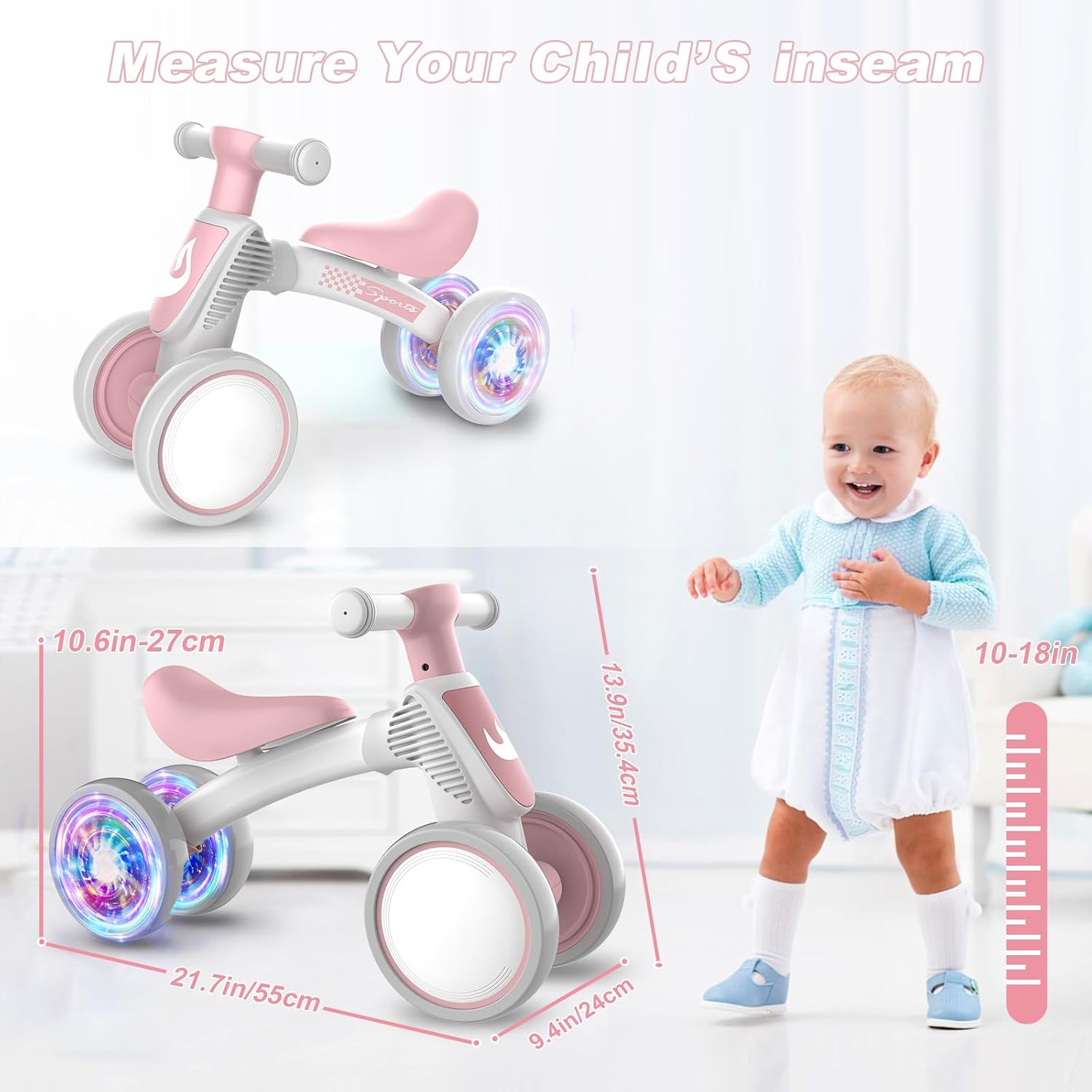 Thumbnail 6 de WETIFY Colorful Lighting Baby Balance Bike — 10-36 Months, No Pedal, Soft Seat, 4 Silent Wheels