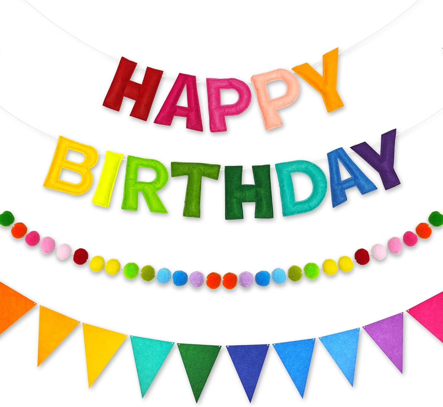 Detalle de CANREVEL FHBBS-001 3-Piece Rainbow Felt Birthday Banner Set, Pre-Strung