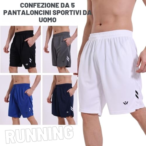 Thumbnail 1 de fovdtaa Confezione da 5 pantaloncini sportivi da uomo con tasche e elastico in vita, asciugatura rapida per running (taglia L)