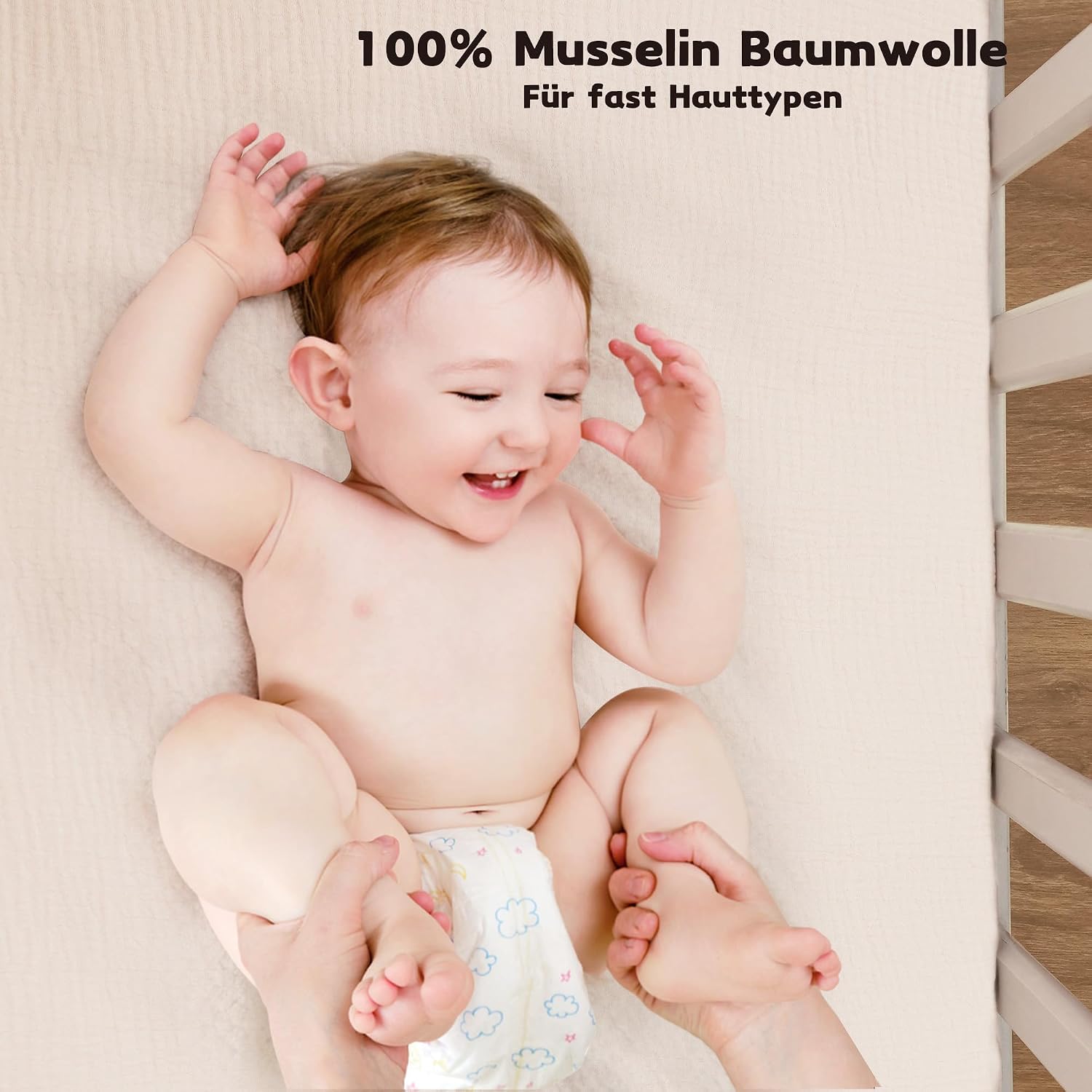Thumbnail 1 de Susurration 100% Baumwolle Musselin-Spannbettlaken 2er Set 60x120/70x140 cm Sand Korn