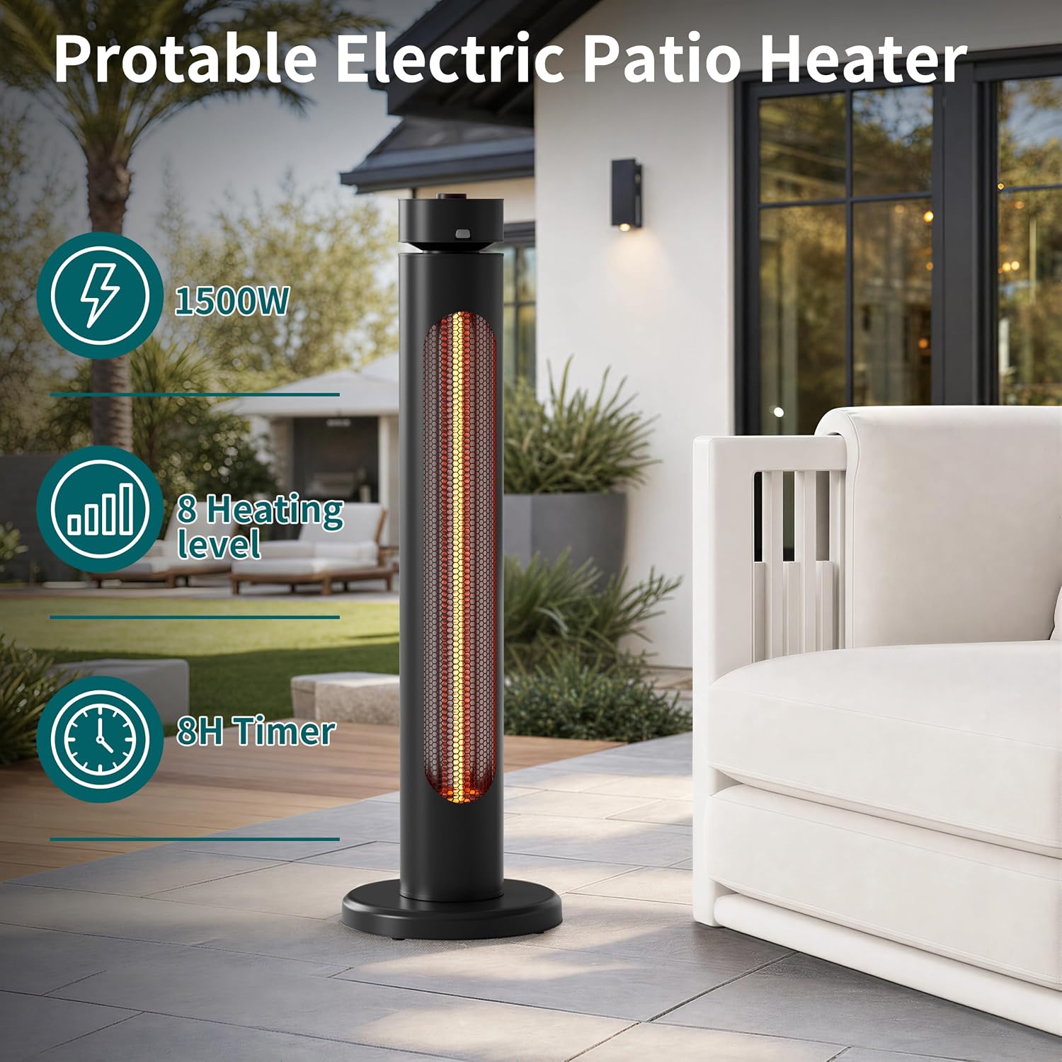 Detalle de Sundate T08-GR15YDU 1500W Infrared Patio Heater with 8 Heat Levels